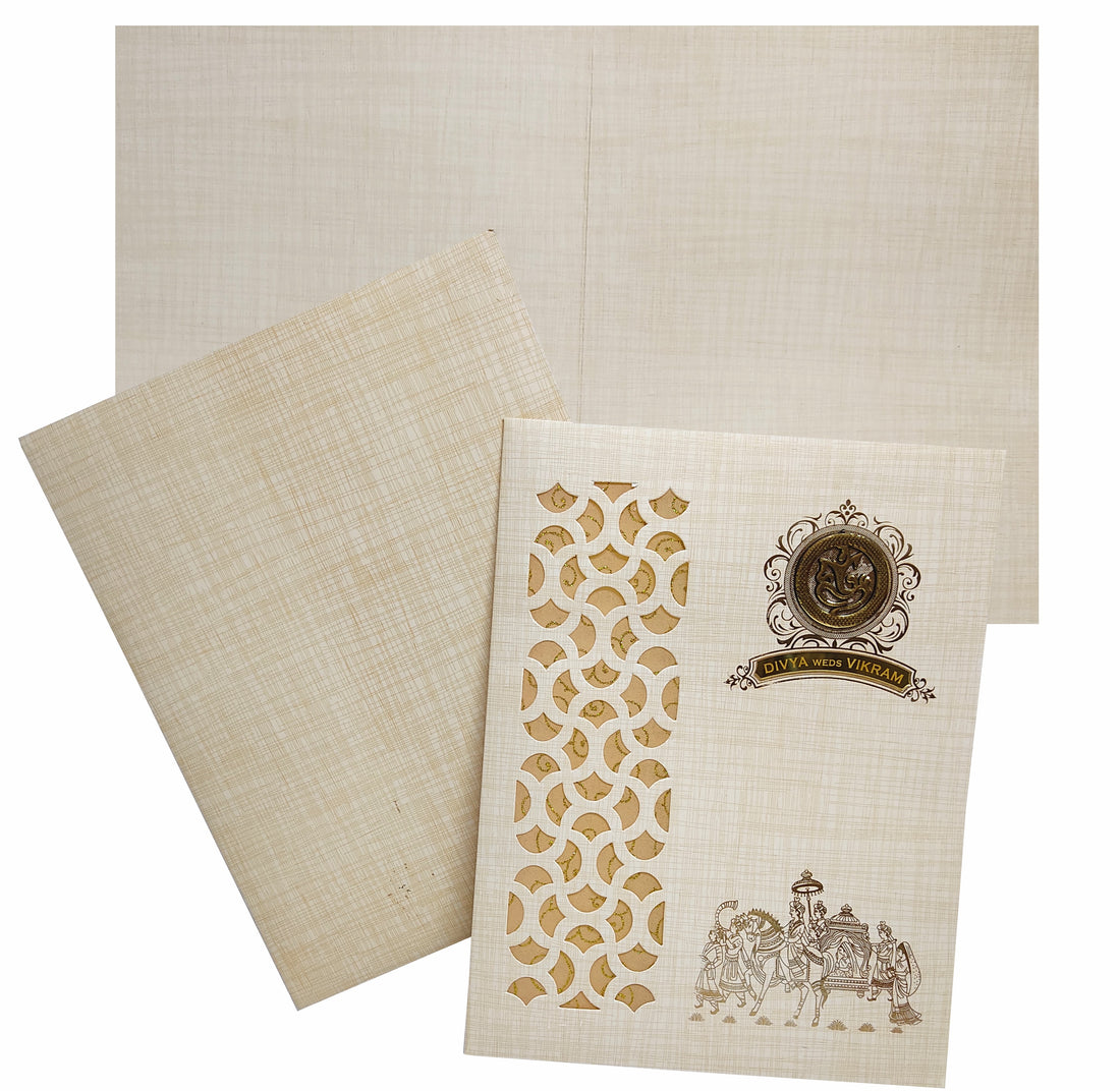 Sandal Metallic Die Cut Baraat Design With Name Plate-KNK9404S