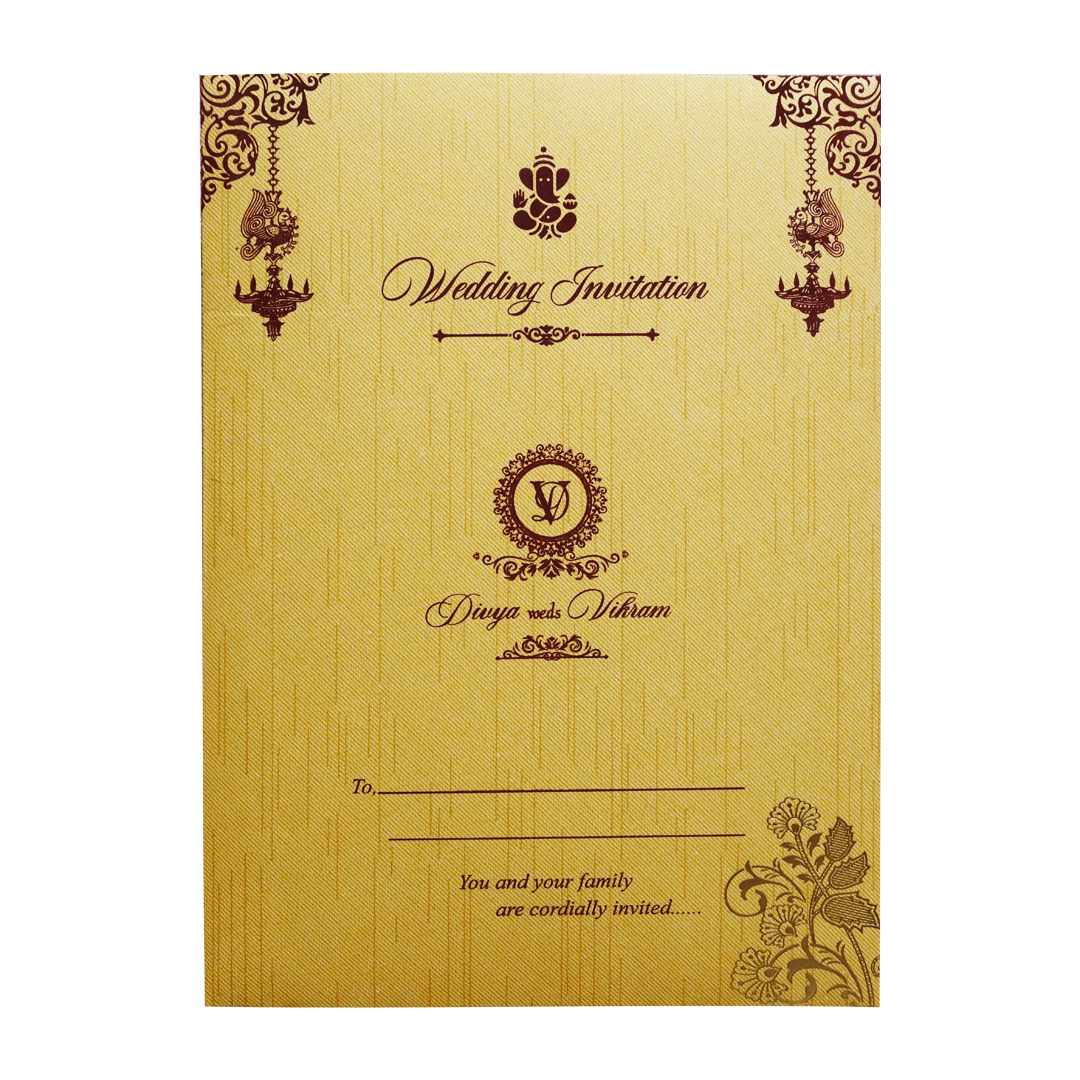 Ganesha Yellow Door-Style Wedding Card-KNKR041G