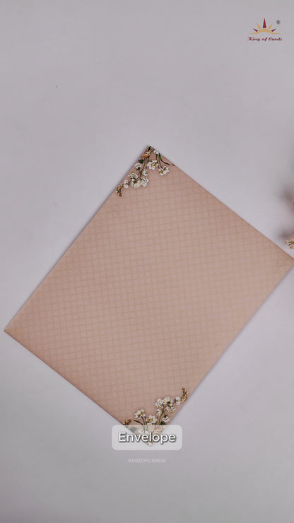 Cream Door Floral Nameplate Wedding Card-KNKJ1145