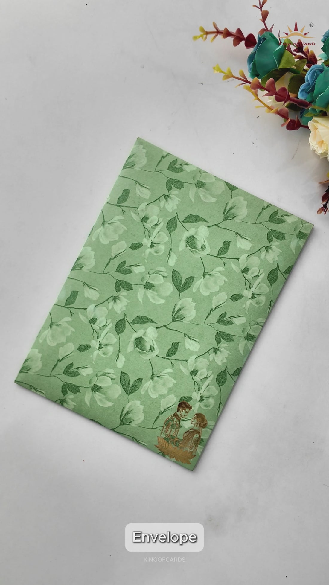 Mint Green Gold Lantern Wedding Card-KNKC46GN