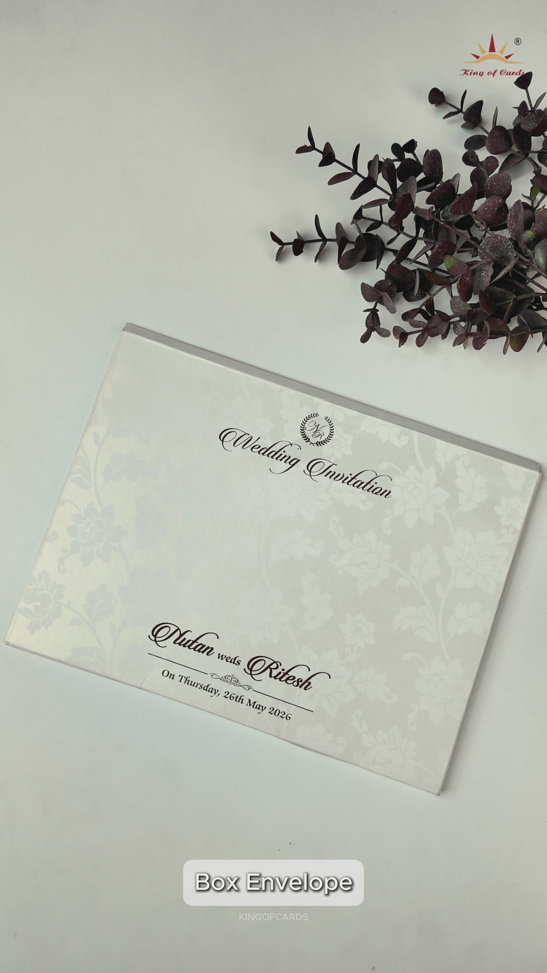 White Floral Embossed Patterned Wedding Card - KRE28600