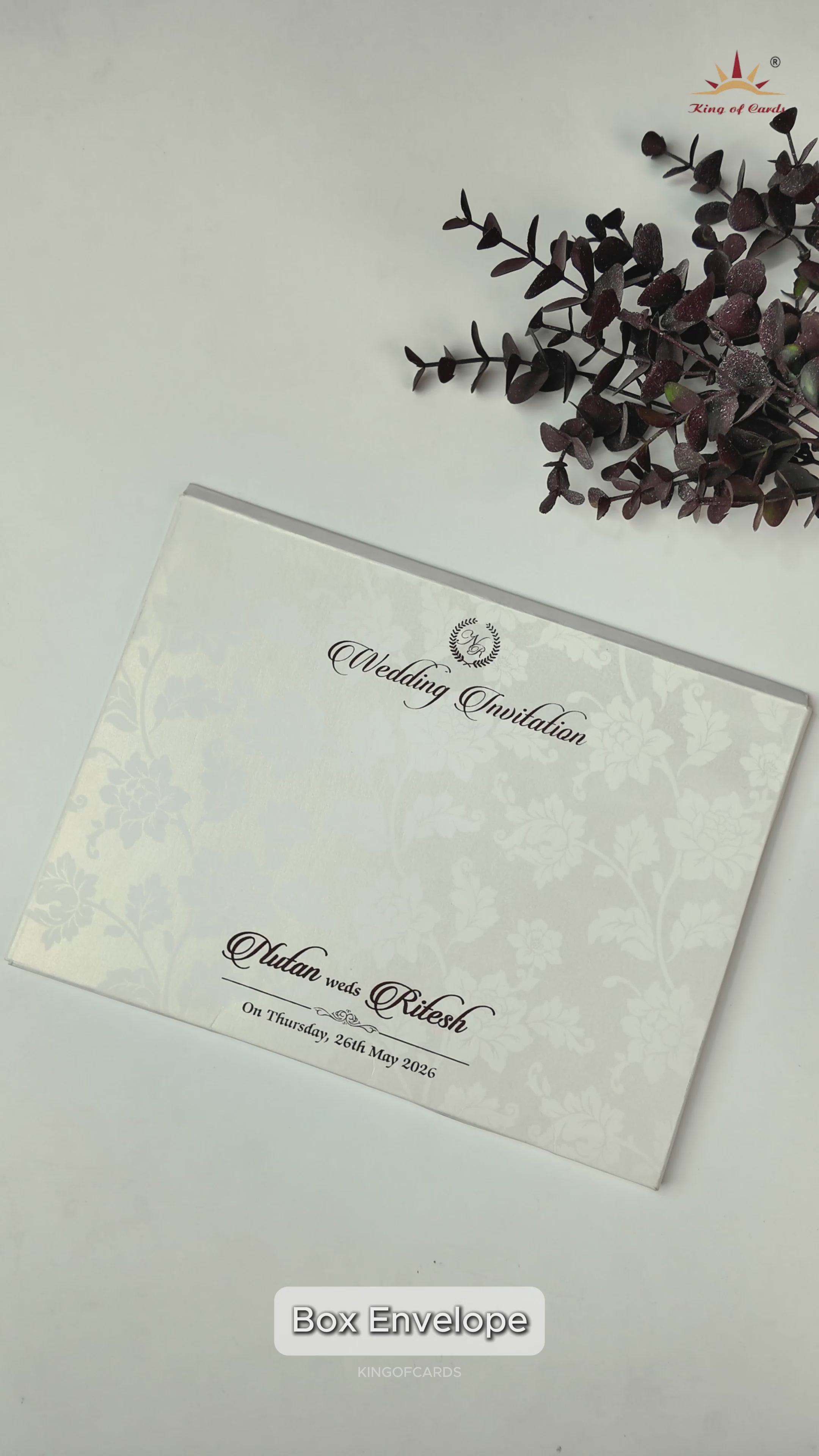 White Floral Embossed Patterned Wedding Card - KRE28600