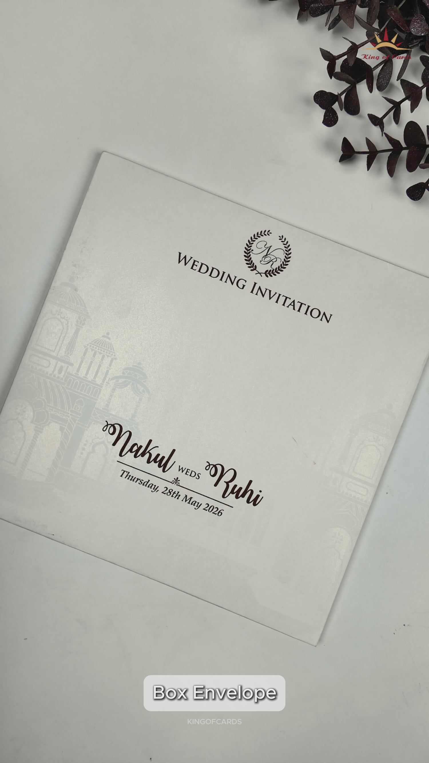 White Palace Ganesha Padded Wedding Card-KRE28260