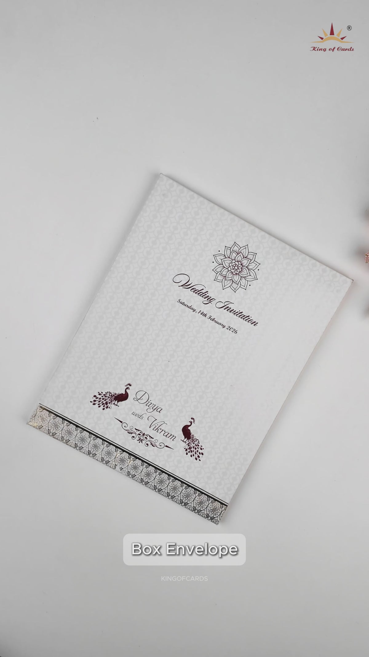 White Gold Floral Padded Wedding Card-KNMS9307
