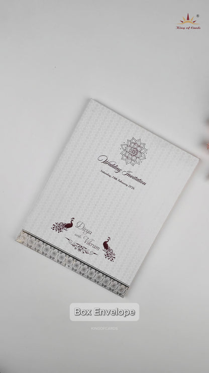 White Gold Floral Padded Wedding Card-KNMS9307