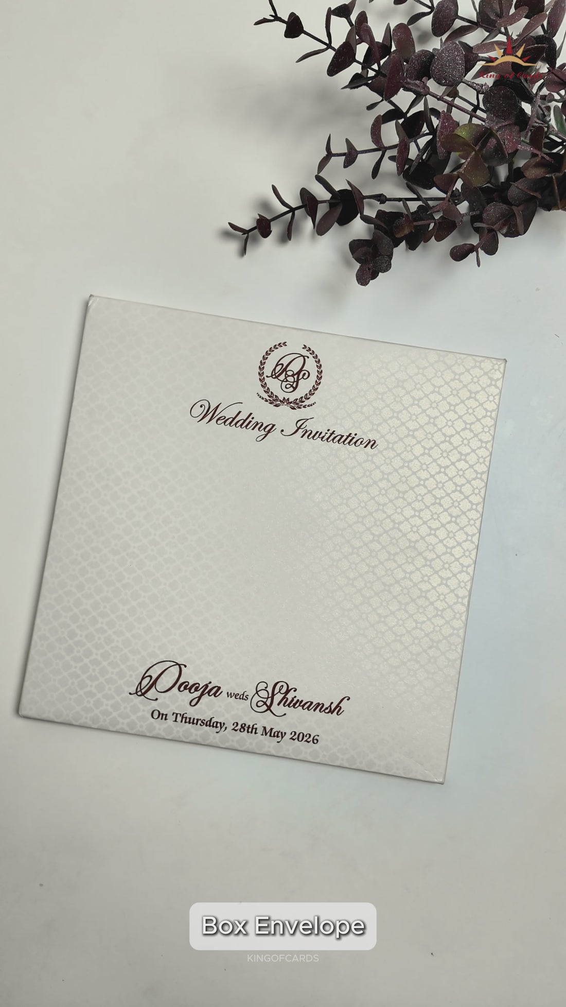 White Ganesha Floral Padded Wedding Card-KRE27590