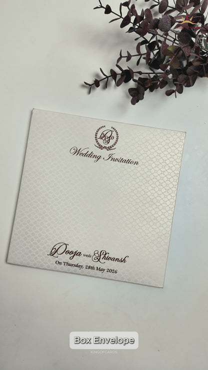 White Ganesha Floral Padded Wedding Card-KRE27590