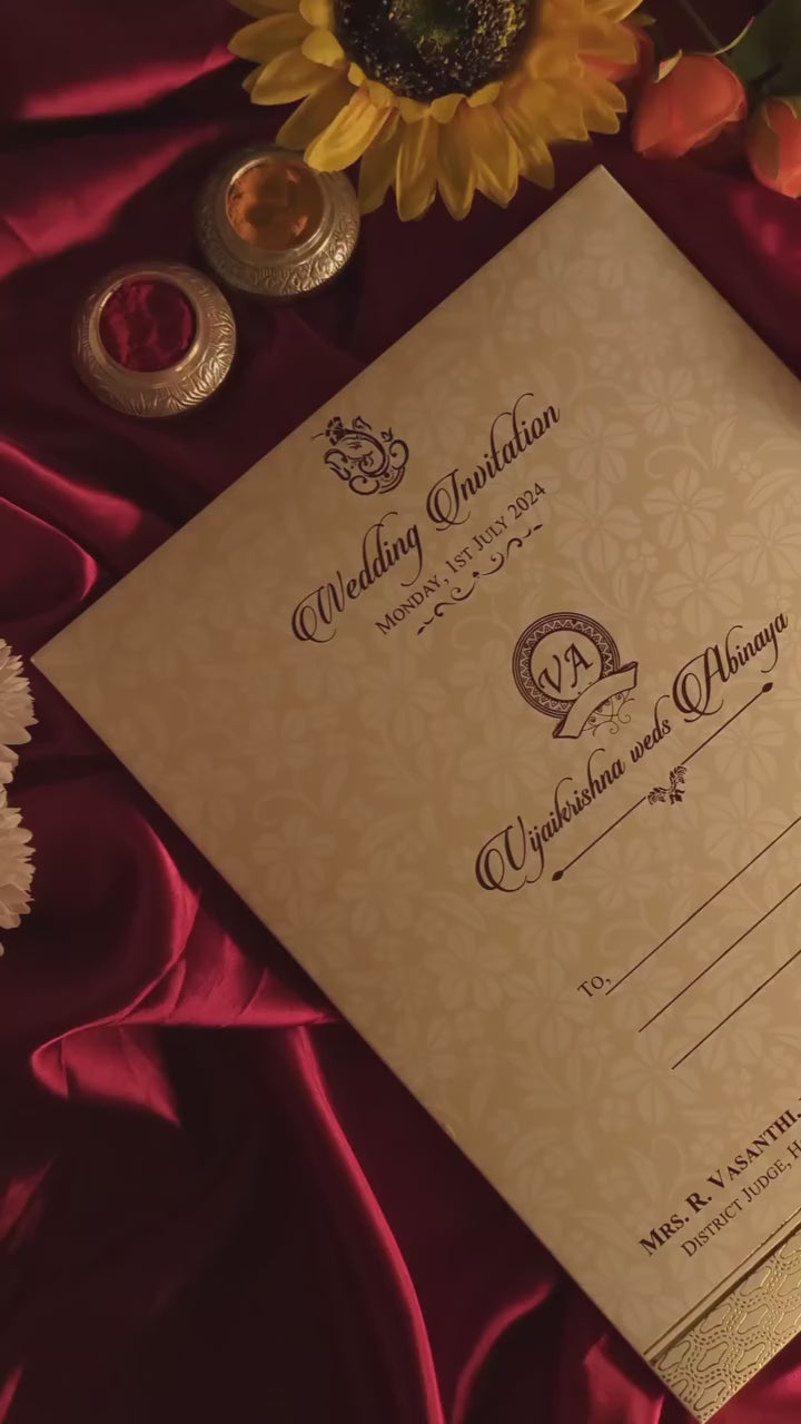 White Embossed Floral Wedding Card-KNK4107W