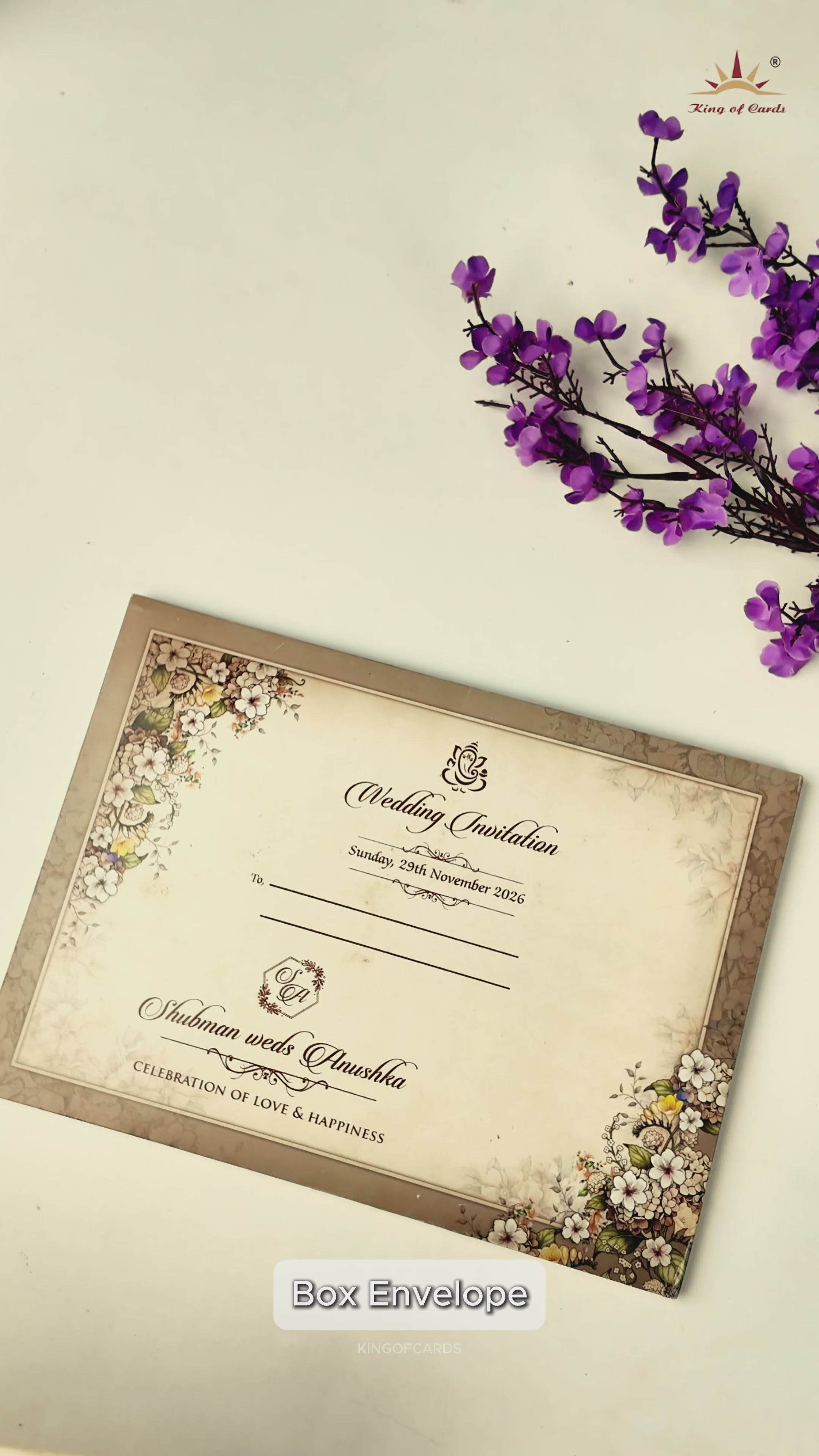 Cream White Floral Padded Wedding Card-KRB09280