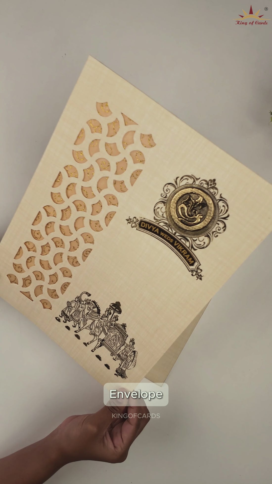 Cream Laser Cut Baraat Wedding Card - KNK9404S