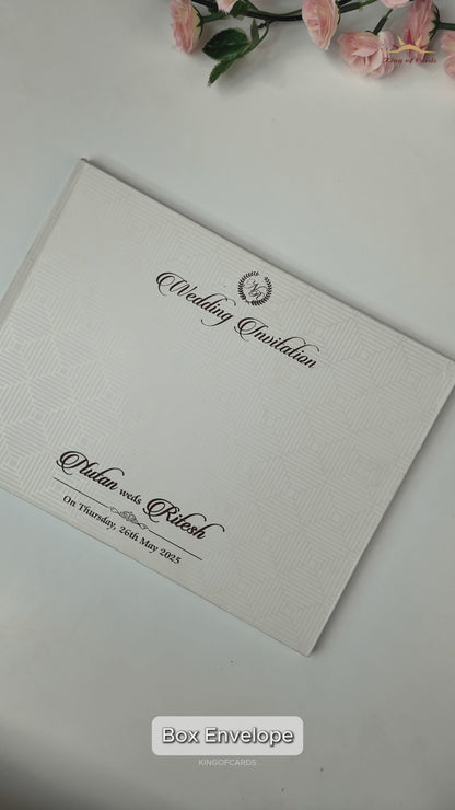 White Gold Embossed Floral Padded Wedding Card-KRE27400