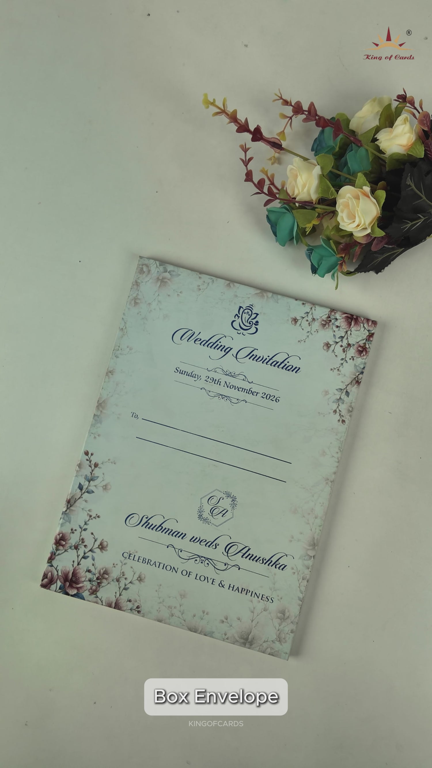 Blue Floral Padded Wedding Card-KRB09300