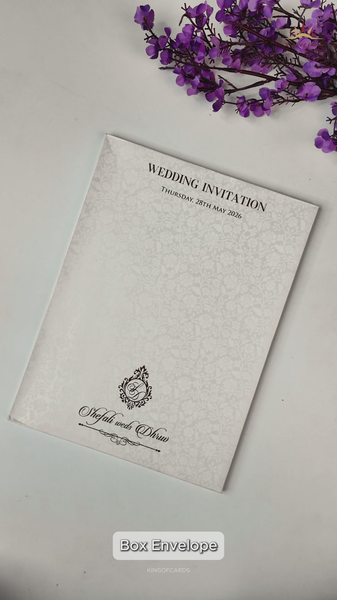 White Ganesha Elephant Embossed Wedding Card-KRE28390