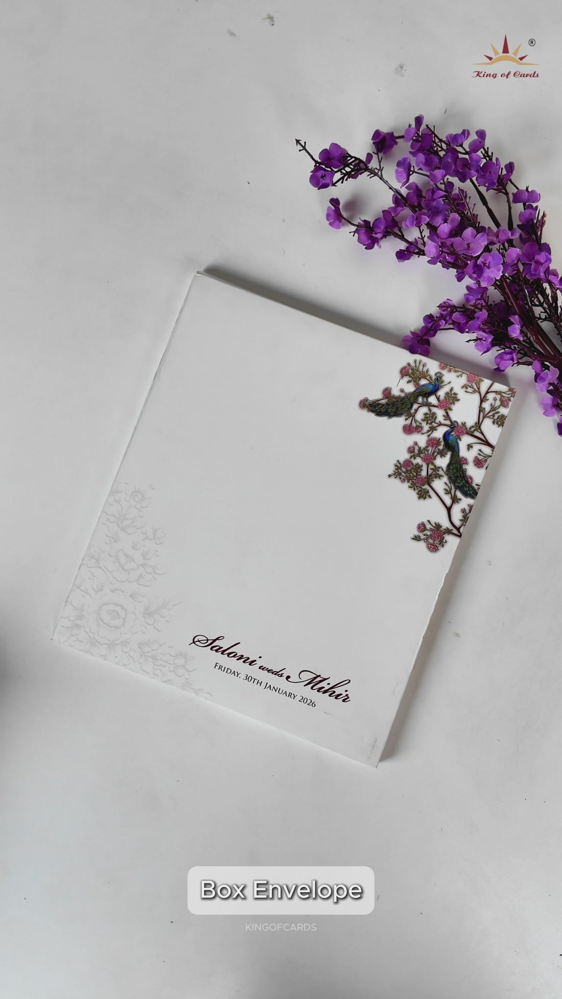 White Padded Floral Peacock Wedding Card - KPR25120