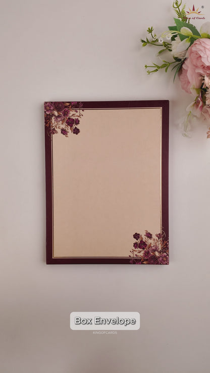 Dark Maroon Floral Padded Wedding Card - KAA05810