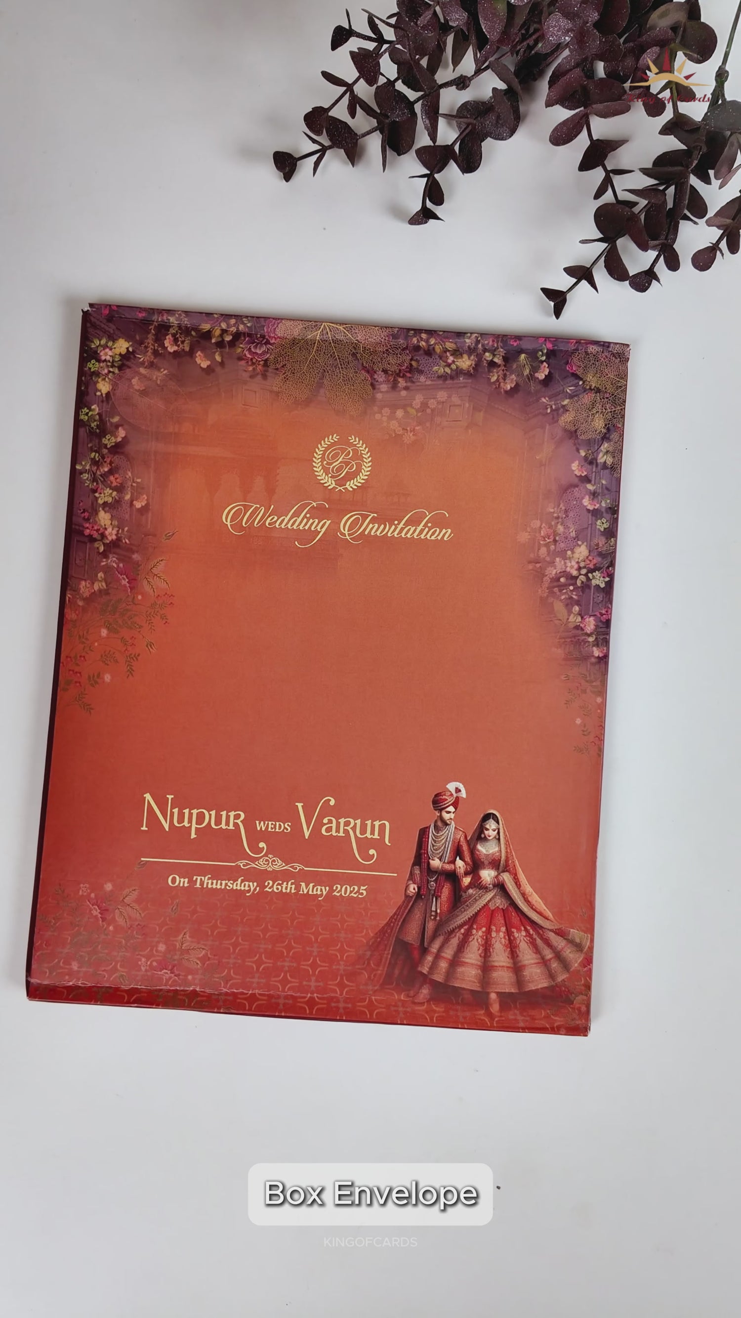 Maroon Royal Couple Padded Wedding card-KRE28030