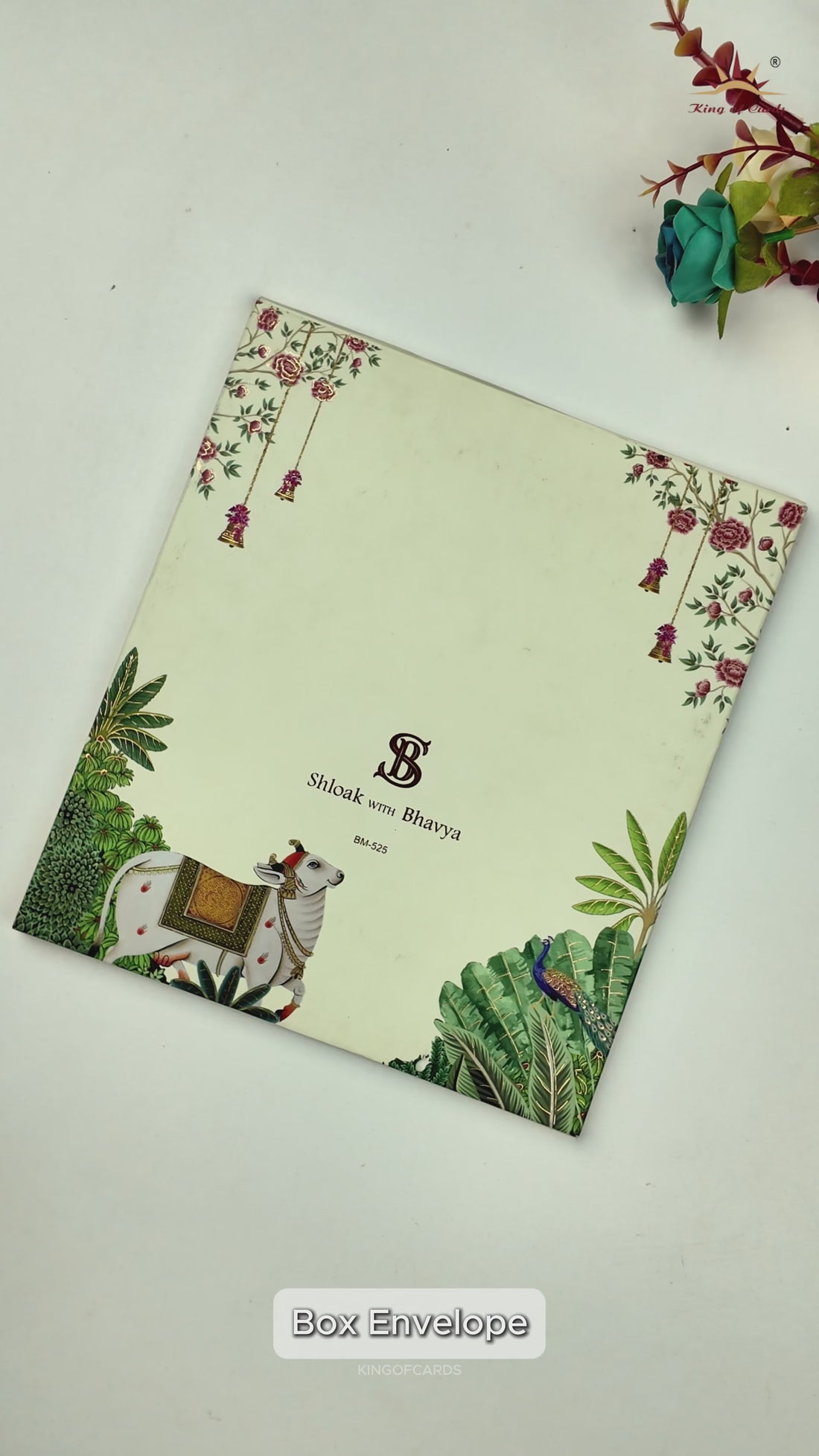 Green Elephant Peacock Padded Wedding Card-KBM05250