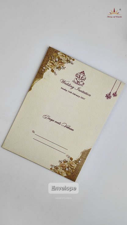 Cream Floral Wedding Invitation Card - KNCT7412