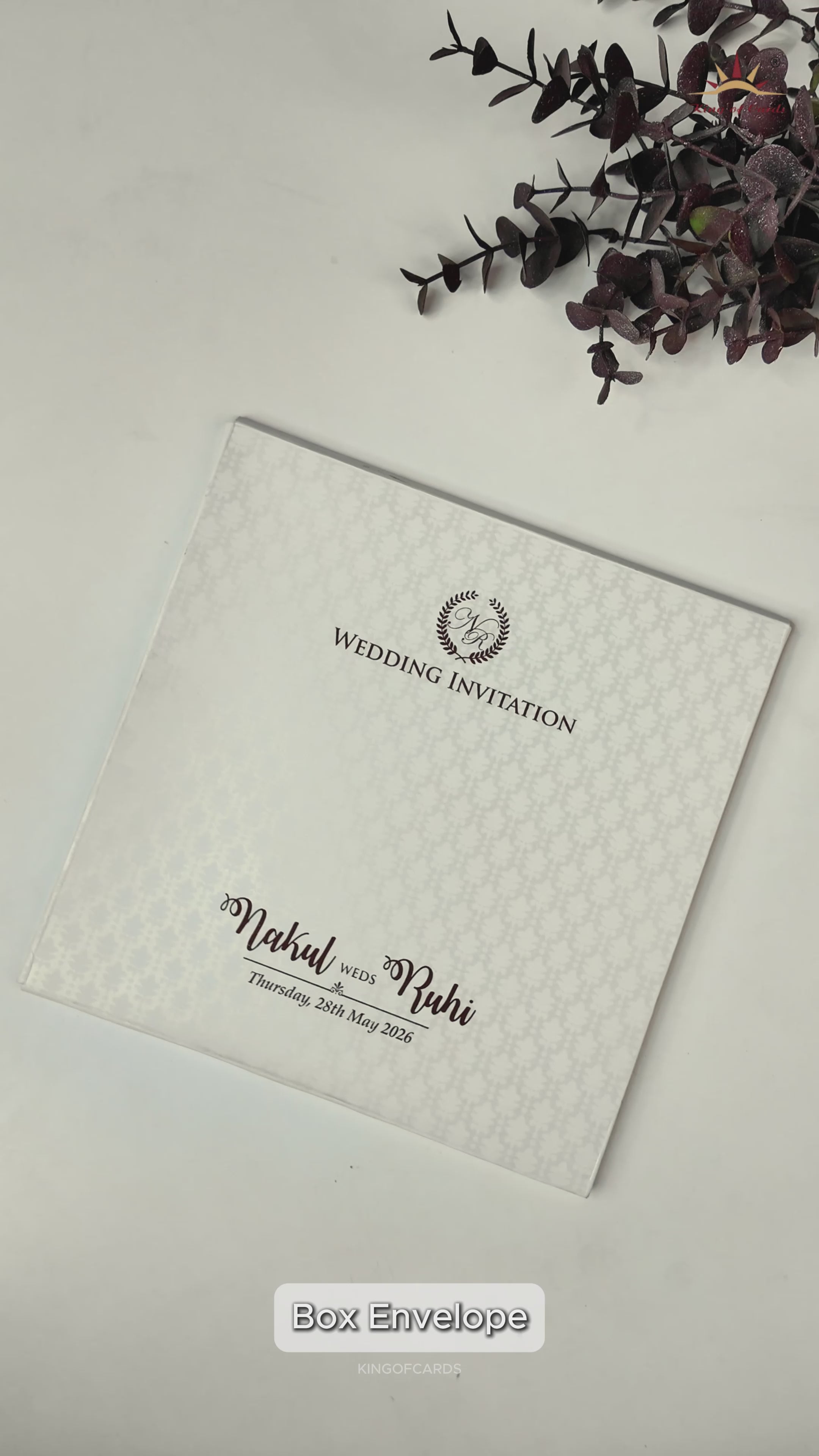 White Floral Border Wedding Card-KRE28560