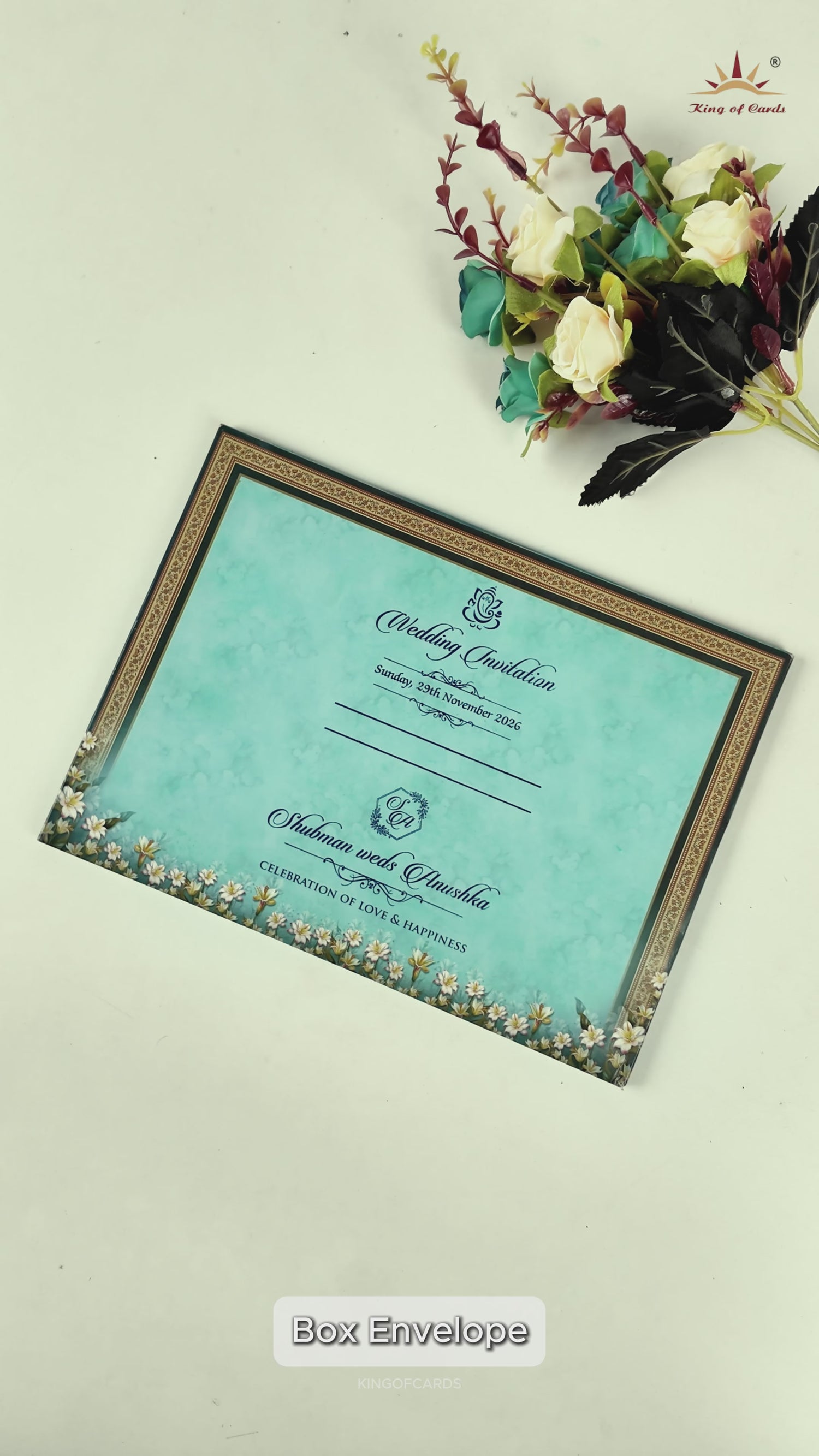 Emerald Blue Floral Padded Wedding Card-KRB09260