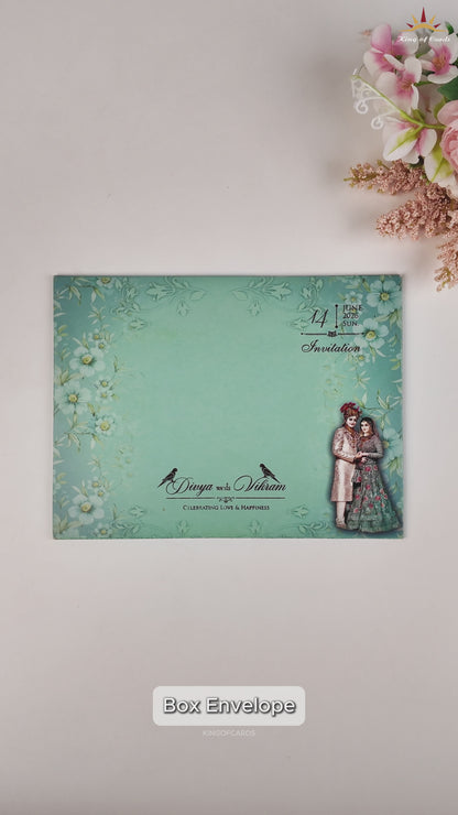 Green Bride Groom MDF Wedding Card - KNKO7603