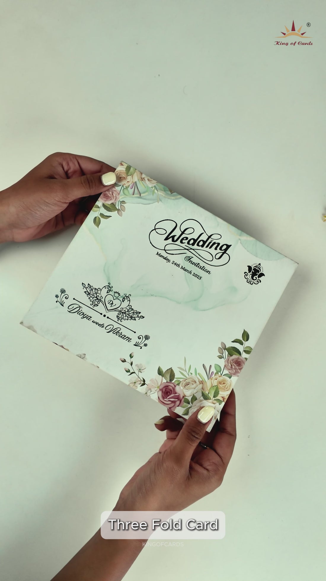 Pastel Green Floral Threefold Invitation Card-KNTH9605G