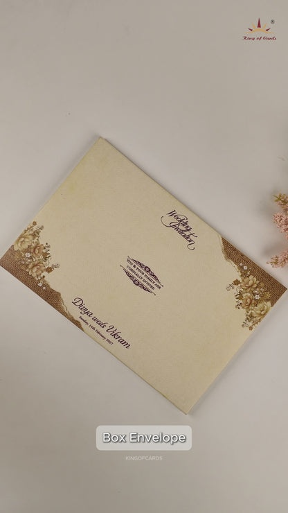 Beige Floral Padded Wedding Invitation Card - KNAK4704