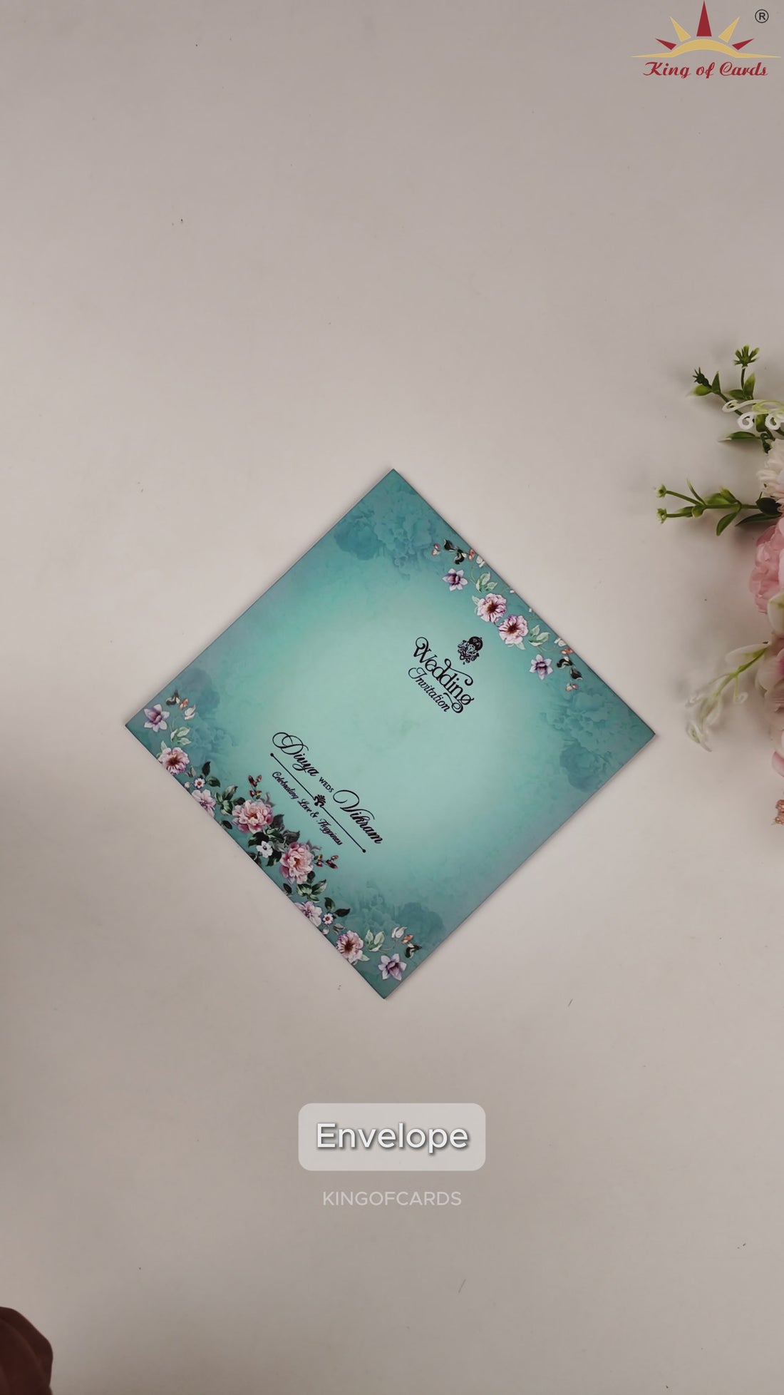 Blue Floral Laser-Cut Wedding Card-KNGA7103