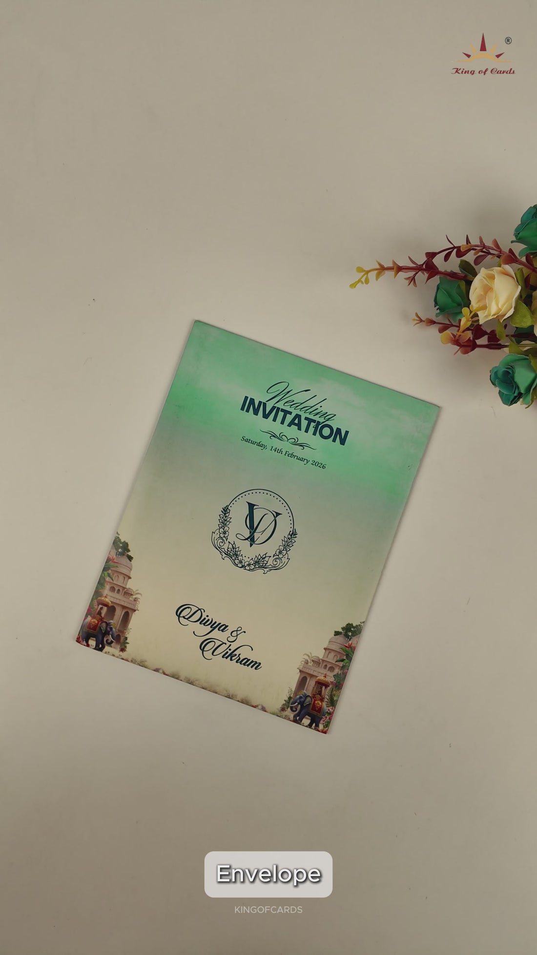 Blue Palace Theme Door- Style Wedding Card - KNKC4086
