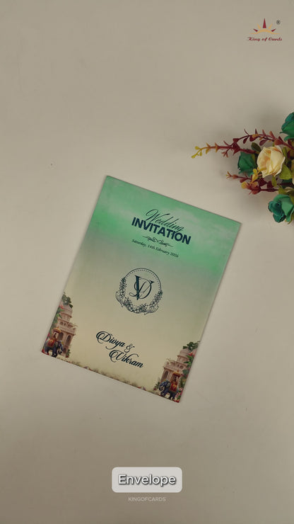Blue Palace Theme Door- Style Wedding Card - KNKC4086
