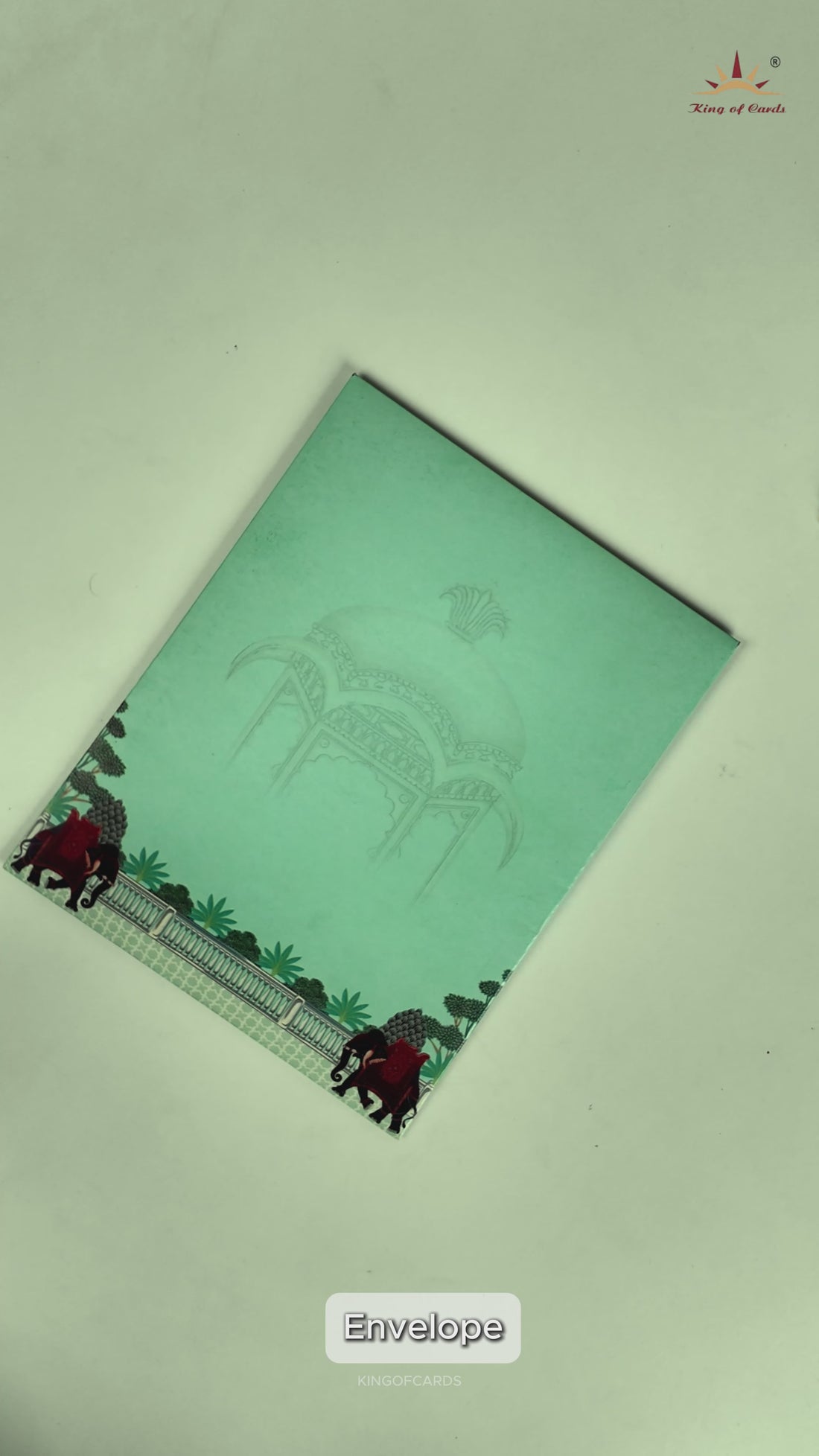 Pastel Green Royal Elephant Floral Wedding Card - KNKJ1159