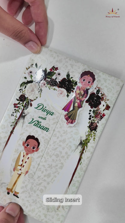 White Floral Sliding Invitation Card-KNKSP751