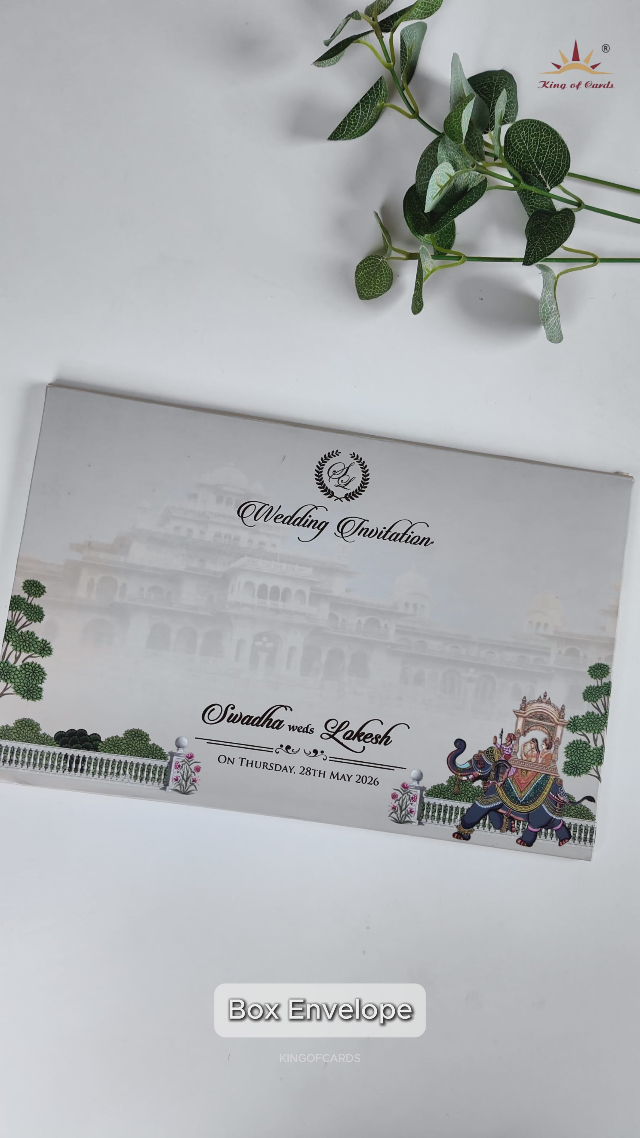 Royal Palace Elephant Procession Padded Wedding Card-KRE27820