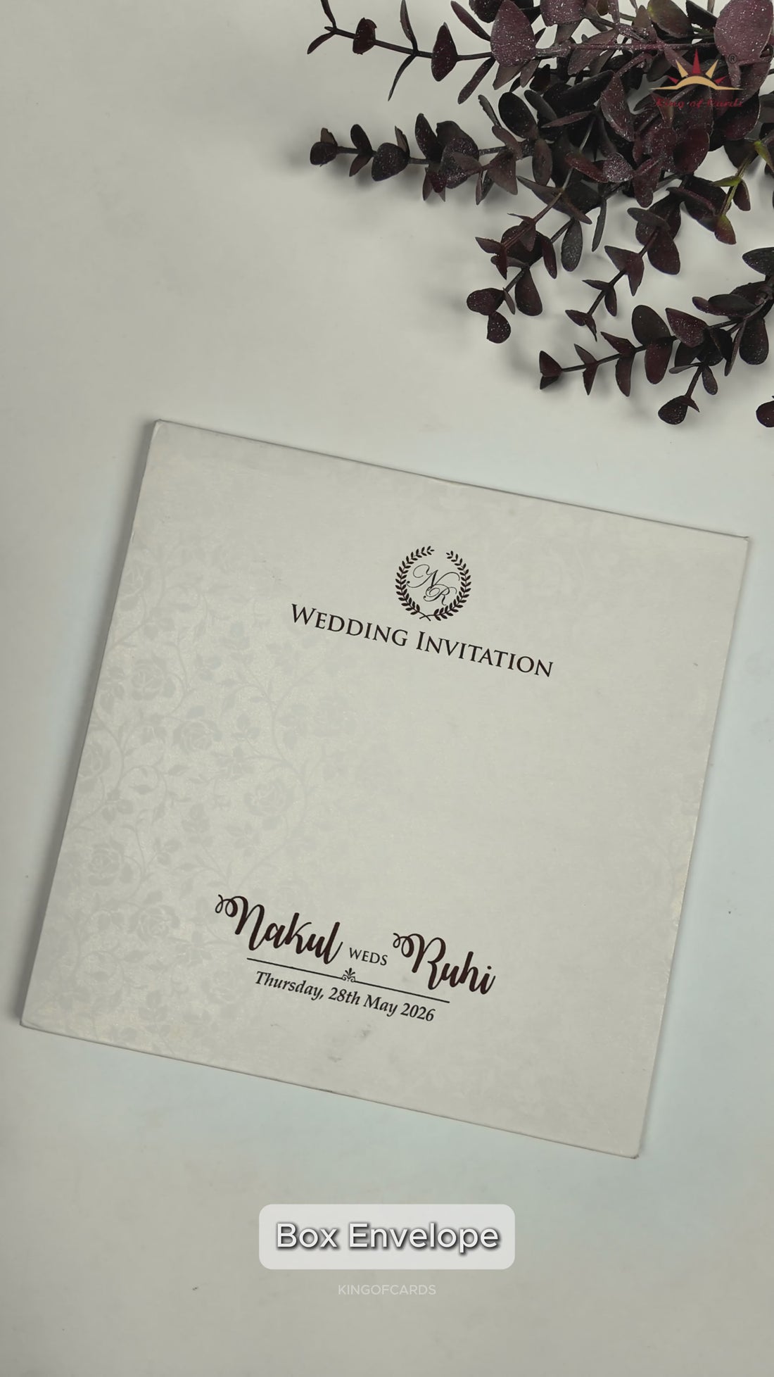 White Floral Ganesha Padded Wedding card-KRE28290