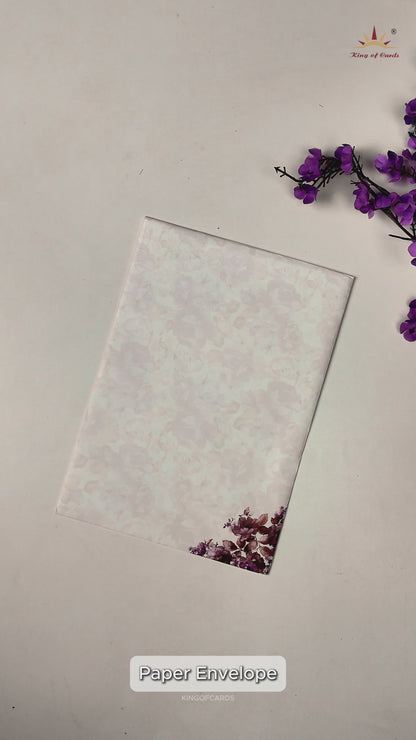 Violet Prince Paper Print Floral Wedding Card In Offset Printing-KNPP680V