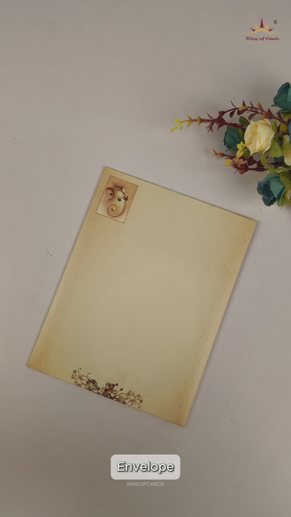 Sand Classic Ganesha Bride Groom Wedding Card - KNKC4026