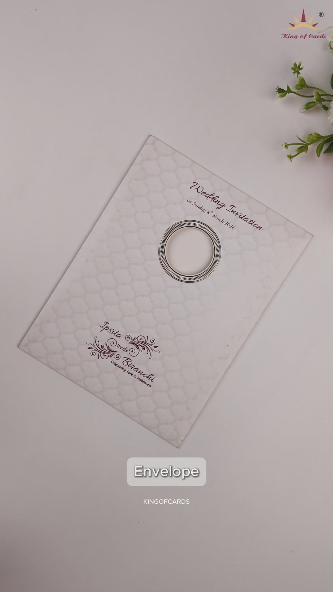 White Embossed Gold Ganesha Wedding Card-KNK7056W