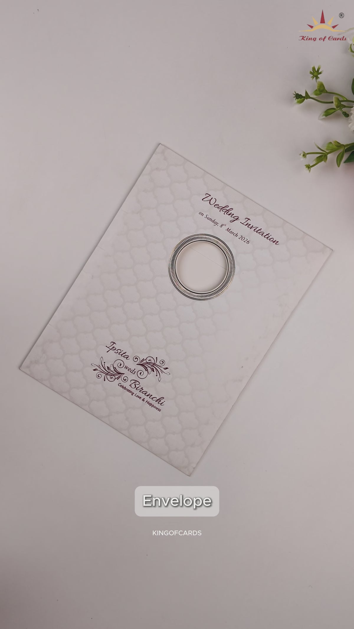 White Embossed Gold Ganesha Wedding Card-KNK7056W