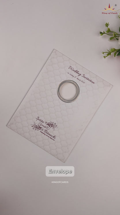 White Embossed Gold Ganesha Wedding Card-KNK7056W