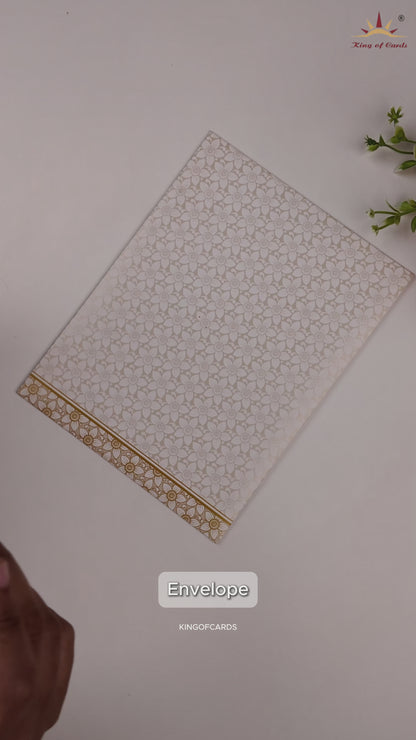 White Embossed Floral Door Style Wedding Card - KNK7069W