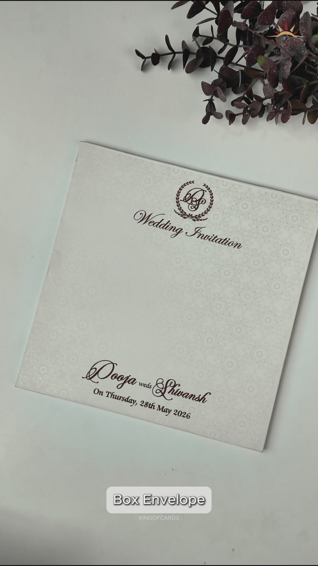 White Floral Gold Band Wedding Card-KRE27010