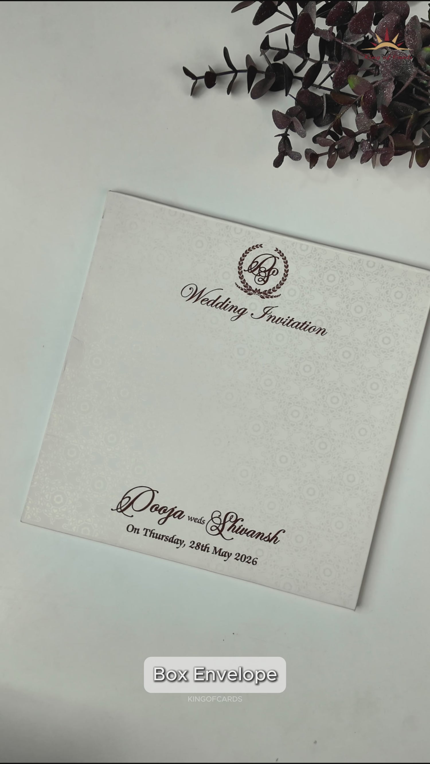 White Floral Gold Band Wedding Card-KRE27010