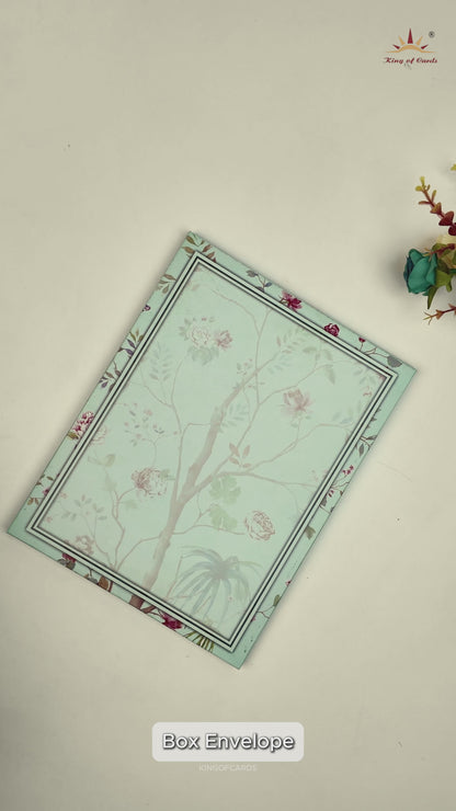 Blue Padded Floral Wedding Card-KNMO9316