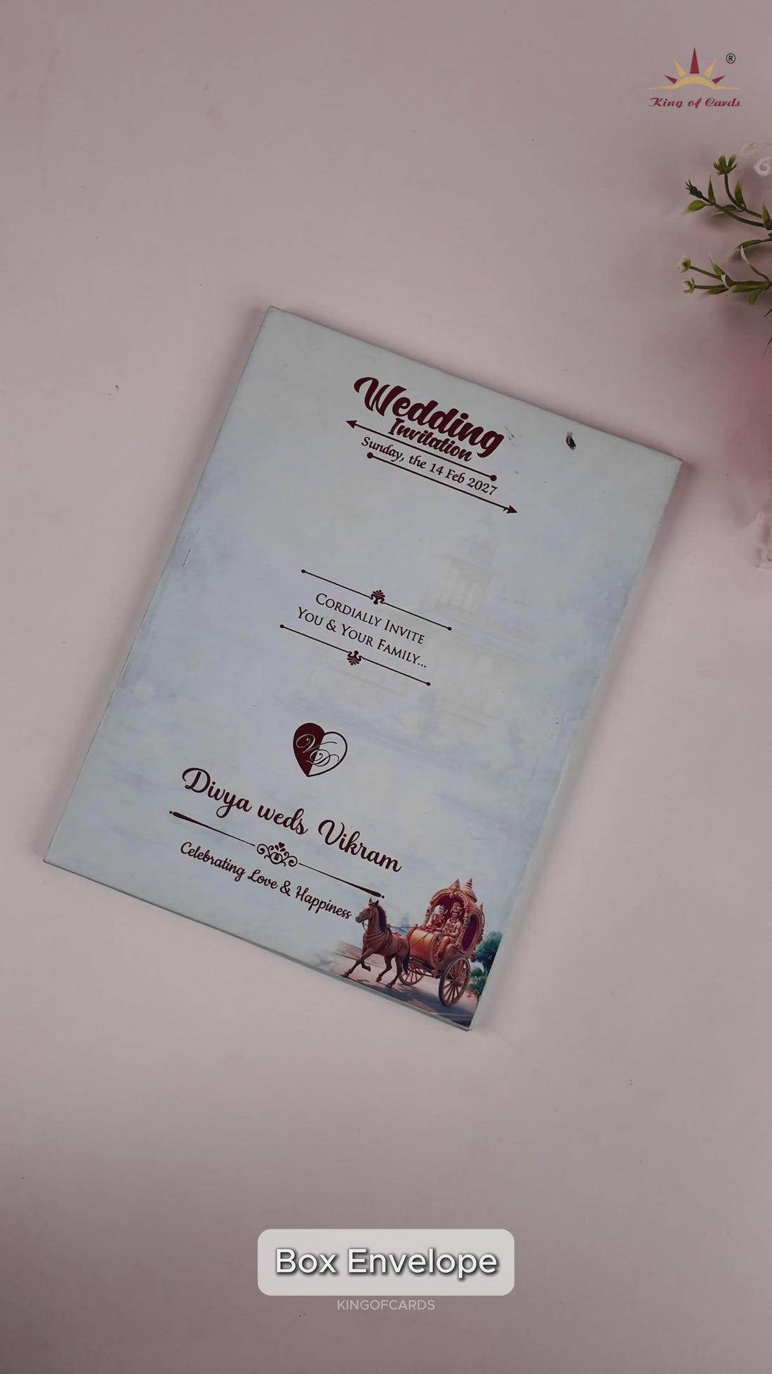 Blue Horse Chariot Padded Wedding Card - KNPS8607