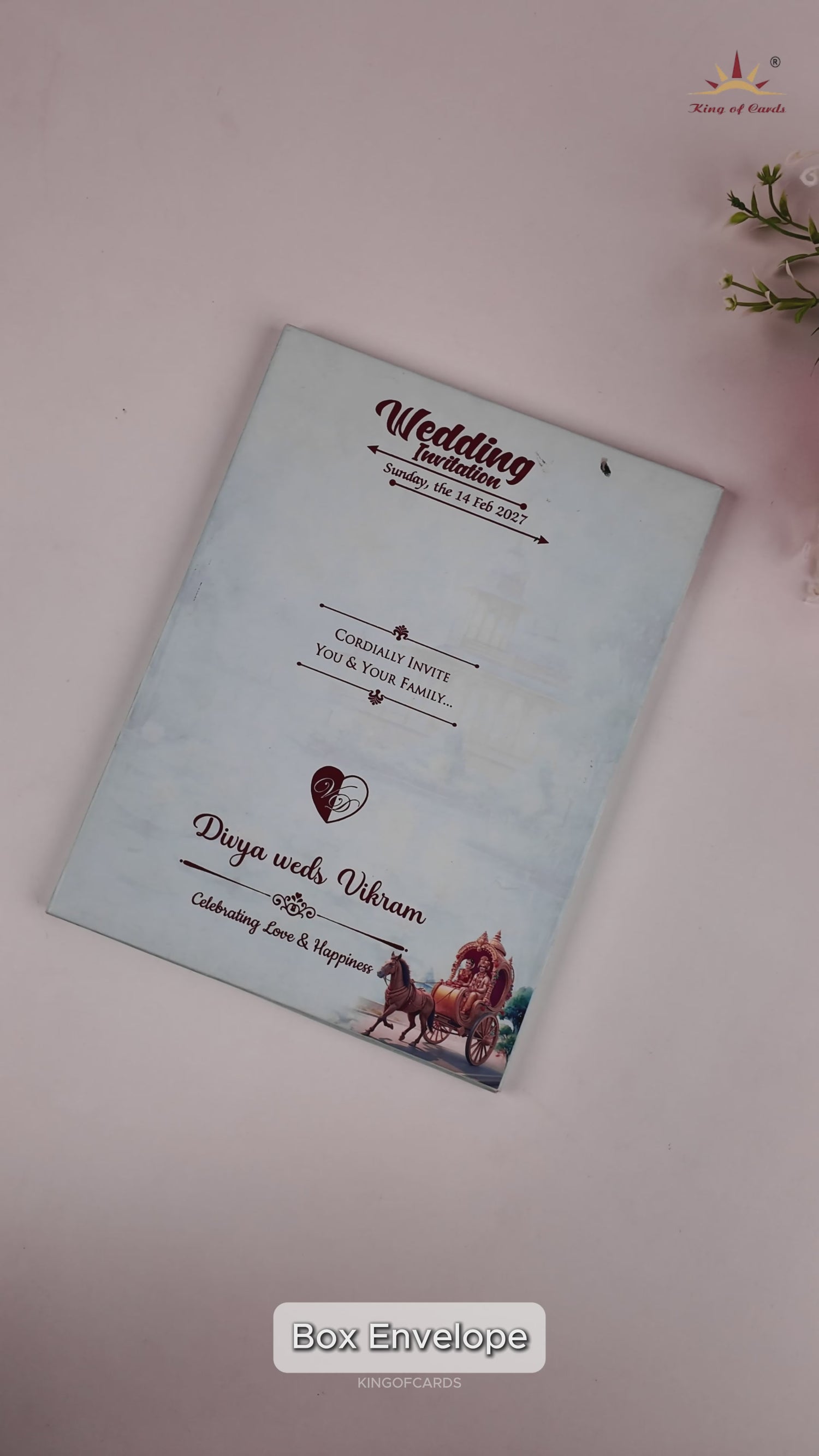 Blue Horse Chariot Padded Wedding Card - KNPS8607