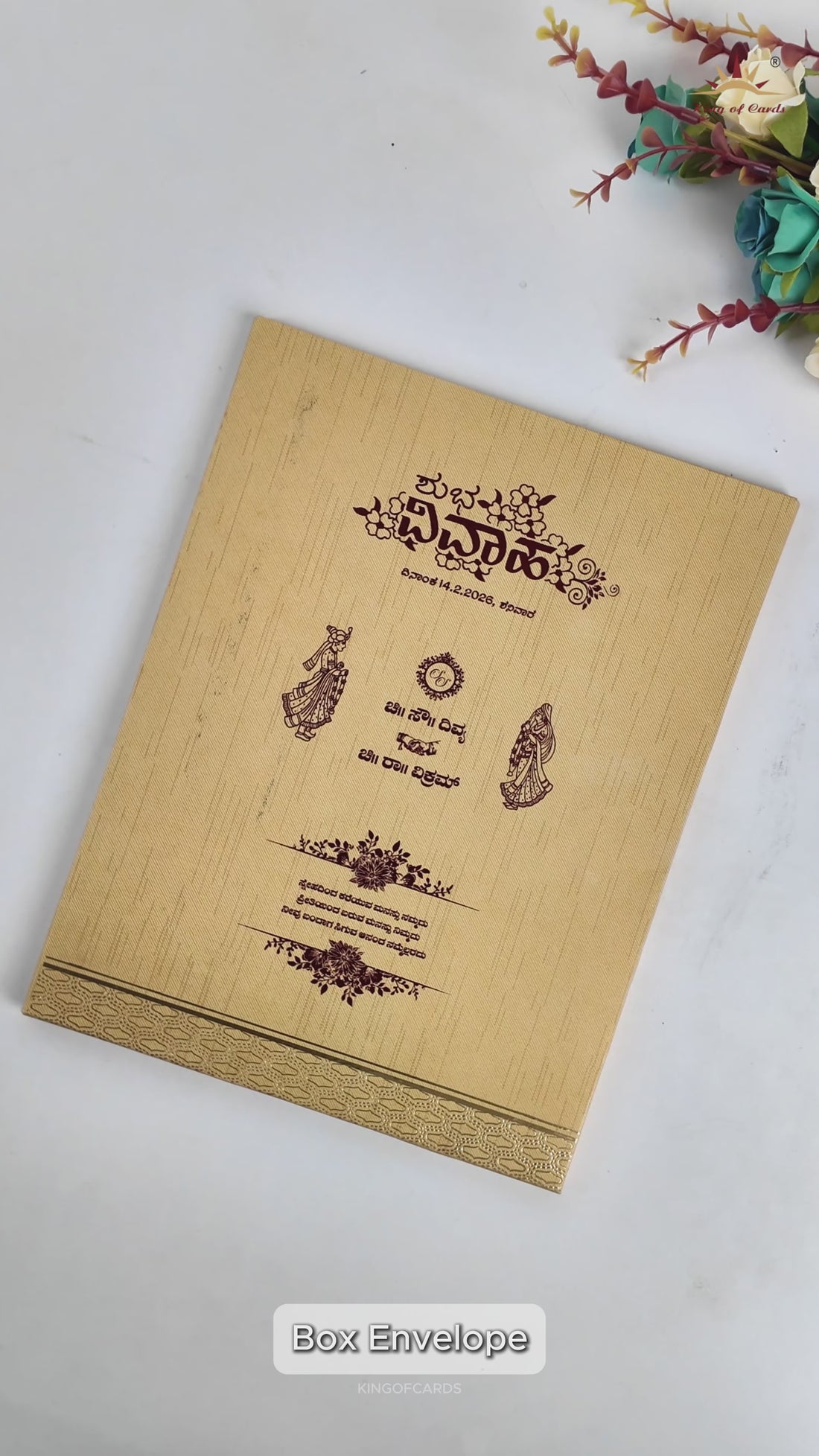 Gold Embossed Floral Padded Wedding Card-KNM9308G