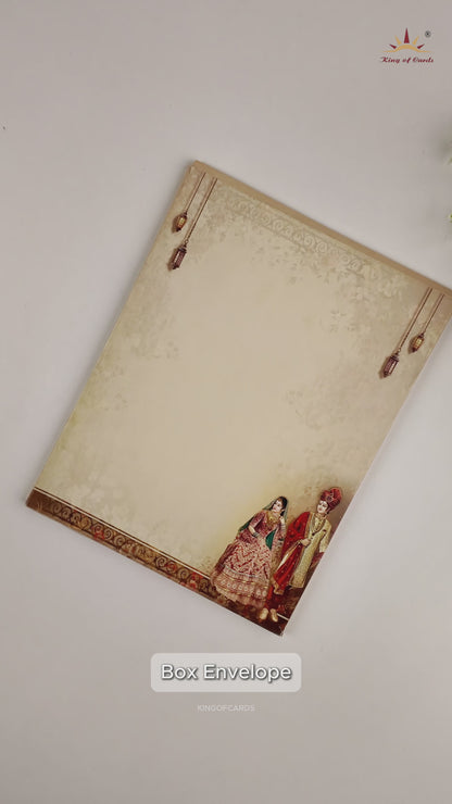 Beige Royal Bride Groom Door Style Wedding Card - KAA06350
