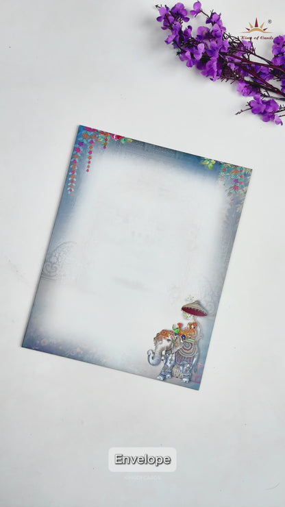 Blue Royal Palace Bride Groom Wedding Card-KNKJ1153