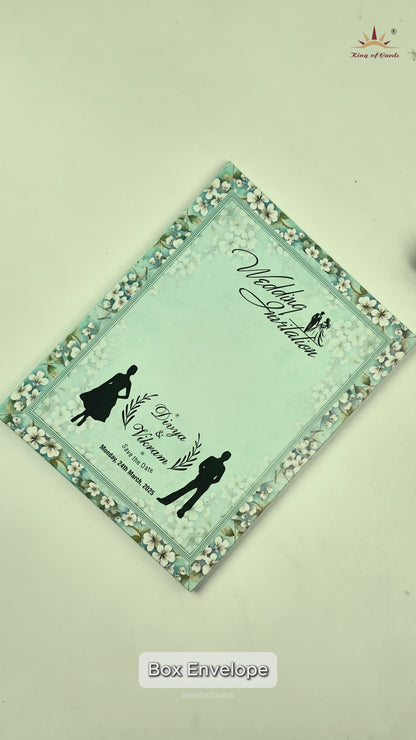 Blue Floral Door Padded Wedding Card-KNMO9303