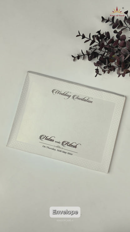 White Floral Embossed Medallion Wedding Card -KRE28610